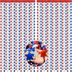 Patriotic Decorations Backdrop,2 Pack Red White and Blue Party Photo Backdrop Patriotic Tinsel Foil Fringe Curtains,Red White and Blue Streamers Tinsel Backdrop Decor for Home,Front Door