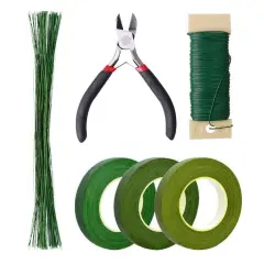 Floral Arrangement Kit, Floral Tape and Floral Wire with Cutter,Green Floral Tape 22 Guage Floral Stem Wire 26 Gauge Green Floral Wire for Bouquet Stem Wrap Florist, Wreath Making Supplies
