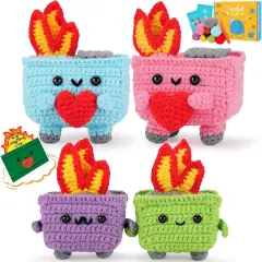 Crochet Kit for Beginners - 4PCS Dumpster Fire Complete Crochet Starter Kit with Step-by-Step Video Tutorials, Beginner Crochet Kits for Adults Kids Women, Funny Crochet Emotional Support Gifts
