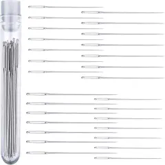 Big Eye Embroidery Needles for Hand Sewing - Four Sizes Set of 28 Large Eye Sewing Needles in Storage Tube