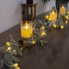 Olive Garland with Lights Battery Operated with Timer 6FT Vine Lights Prelit Garland Artificial Green Garland for Mantle Fireplace Garland for Table Spring Holiday Christmas Wedding Decoration