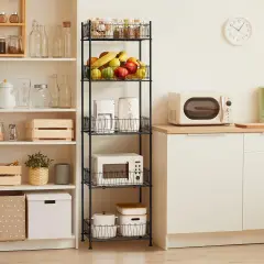 5-Tier Metal Water Bottle Organizer &ndash; Freestanding Floor Storage Rack with Adjustable Baffles, 60.6" Height, Space-Saving Beverage Shelf for Kitchen, Pantry, Living Room (Black)