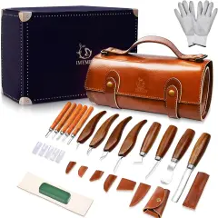 Deluxe Wood Carving Tools-Wood Carving Kit-Wood Carving Knife Set-Wood Whittling Kit for Beginners-Whittling Knife-Wood Carving Tool Set with Large Leather Case