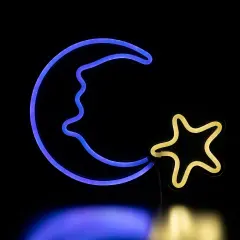 Northlight LED Moon and Star Neon Lighted Wall Art - 15" Blue