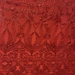 1 Yard Damask Design Embroidered Mesh Lace Fabric 48-50" Wide 100% Polyester for Evening & Bridal Wear Red