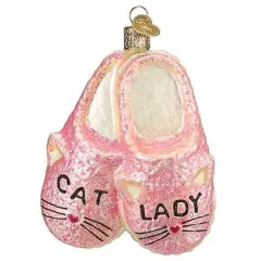 Old World Christmas 4.25 In Cat Lady Slippers Christmas Tree Ornament , Whiskers Feline Pink