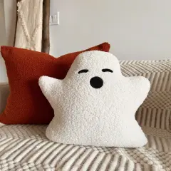 Sherpa Ghost Pillow &ndash; 13" x 15" White Plush Halloween Decor
