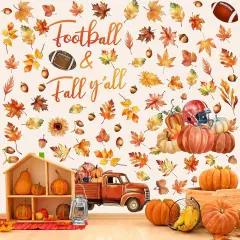 6 Sheets 185 Pieces Fall Wall Decals Maple Leaves Pumpkin - Fall Football