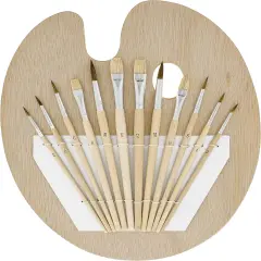 Art Supply 12-Piece Artist Paint Brush Set with 9" x 12" Wood Painting Palette - 12 Premium