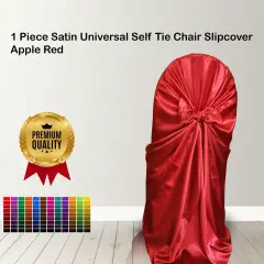 1 Piece Satin Universal Self Tie Chair Slipcover Apple Red