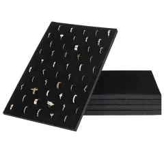 5-Pack 100 Slots Velvet Ring Insert Display Tray - Foam Holder Organizer for Storage Box and Selling Jewelry (13 x 9 In, Black)