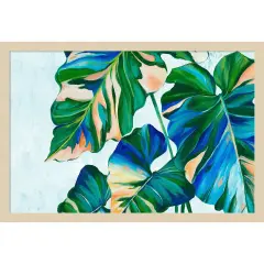 Blue Tropical Leaves I by Alex Black Wood Framed Wall Art Print