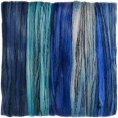5oz Merino Tencel, Hand Dyed: Soft Lustrous Wool Combed Top Roving for Spinning, Felting, Weaving, and Textiles. Blues