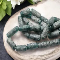 10x25mm Matte Teal Pompeii Tube Beads (18" Strand) - Indonesian Glass Beads