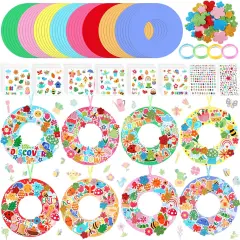 48 Sets Spring Wreath Craft Kits DIY Wreath Hanging Ornaments Make Your Own Paper Craft with Stickers for Home Party Favors Activities