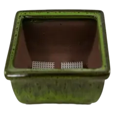 Rectangular Shohin Bonsai, Succulent Pot 6"x 4.5"x 2.25" w / Mesh - Moss Green
