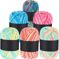 6 Pieces 50 g Crochet Yarn Multi-Colored Acrylic Knitting Hand Knitting Weaving Yarn Crochet Thread(3-Ply,Pink, Yellow Green, Multicolor, Blue, Yellow Red, Yellow Green Pink)