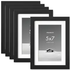 5x7 inch Picture Frame, 5x7 Photo Frames with 4x6 Removable Mat - High Definition Plexiglass - Vertical and Horizontal Display - Wall Hanging Frame - Black, 5 Pack