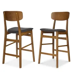 Best Choice Products 2-Piece Farmhouse Counter Height Bar Stool Set w/ Cushioned Seat, Wooden Backrest Walnut/Charcoal