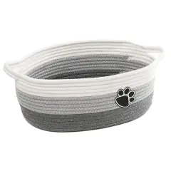 Small Woven Baskets for Organizing Rope Storage Basket with Handle Cute Cotton Basket for Nursery Gift Dog Toy Storage Bins for Toy Organizer Grey-white