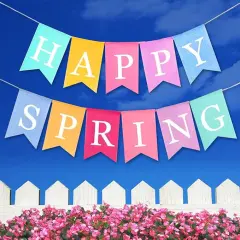 Hello Spring Banner Burlap Happy Spring Decorations Felt Easter Decor Garland Spring Themed Party Supplier for Mantle Office Classroom