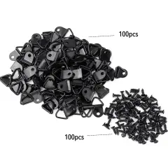 100 Pack Steel Picture Hangers with 100pcs 8mm Screws, Small Triangle Ring, Light Duty D Rings for Clock, Decoration, Mirror, Paintings, Artwork Picture Frame (Black)