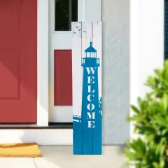 Northlight Weathered Lighthouse "Welcome" Porch Board Sign Decoration - 35.75" Blue
