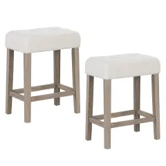 Modern Counter Height Bar Stools Set of 2 with Rubber Wood Legs-Beige
