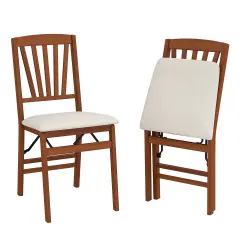 Folding Dining Chairs Set of 2 with Padded Seat, Rubber Wood Frame and Space-Saving Design