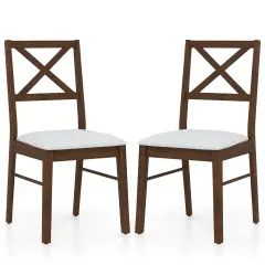 Upholstered Side Dining Chairs Set of 2 with Rubber Wood Frame and Padded Seat Brown