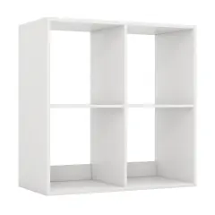White 4 Storage Cube Bookshelf with Open Back Guardrail for Living Room Bedroom