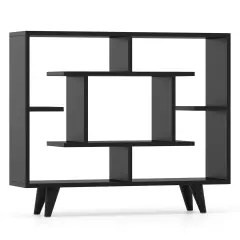 Geometric Bookcase with Anti-Tipping Kit and Storage Shelving Unit Black