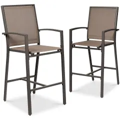 Best Choice Products Outdoor Barstools Set of 2, Bar Height Patio Chairs w/ All-Weather Mesh Brown/Brown