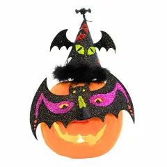 Gallerie Ii 16.5 Inch Pumpkin Dress-Up Hat & Mask (Pumpkin Not Included) Halloween Figurine , Lighted Halloween Decor Hat Mask BAT