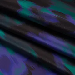 1 Yard Emerald, Black and Ultramarine Blue Ikat Floral Polyester Twill Print Fabric 56 Inch Wide