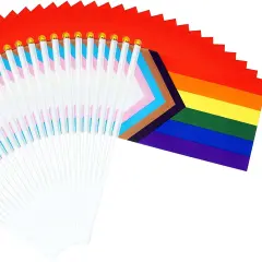 25 Pcs Pride Flag Progress LGBTQ Accessories Gay LGBT Classic Rainbow Pride Flags Stuff Decorations Hand Held Stick Small Flags Bulk for Parade Rainbow Festival Party