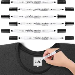 6 Pcs Fabric Markers for Clothes Fabric Paint Markers Permanent Dual Fabric Paint Pens Kit No Bleed DIY Fabric Double Ended Art Pens for Costumes, T Shirt, Clothes, Bags(Black)