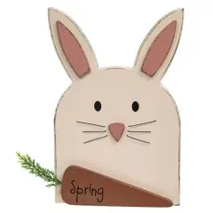 Decorative Bunny Head Figurine with Carrot and Wooden Easel for Spring Display