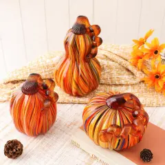 Set of 2/3 Handmade Mouthblown Multi Striped Glass Pumpkin & Gourd