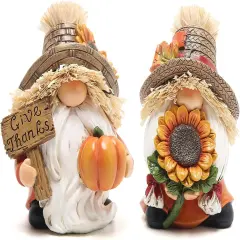 2pcs Fall Pumpkin Gnomes Table Decoration - Brown-Yellow