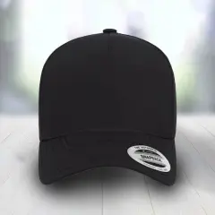 1 Count Scenic Trucker Cap Five Panel Low Profile with Recycled Pre Curved Bill Black