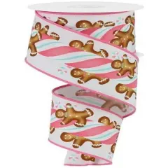 2.5" Gingerbread Kids Candy Ribbon: White/Pink (10 Yards)