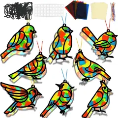 2 Sets Spring Bird Suncatchers Activity Craft Kit DIY Birds Window Stained Glass Effect Paper