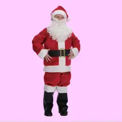 Childs Plush Santa Suit Red and White Costume with Beard Hat and Boot Tops