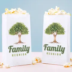 Big Dot of Happiness Family Tree Reunion Popcorn Bags, Family Gathering Party Favor Snack Treats, Free-Standing Individual White Paper Bags - 25 Count