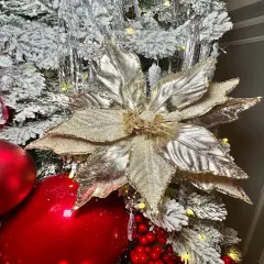 Christmas Flower Metallic Champagne Frosted Beads Poinsettia Stem Spray 12'' Set of 3