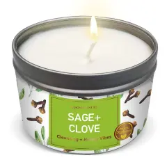 Magnificent 101 Long Lasting Sage + Clove Scented Smudge Candle | 6 Oz - 35 Hour Burn Time | Made of Soy Wax for House Energy Cleansing & Manifestation | Energize Your Financial Journey Multicolor