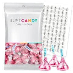 Pink Foiled Milk Chocolate Kisses Candy With Celebrate Stickers by Just Candy