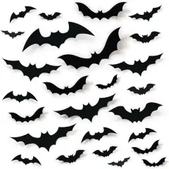 68pcs 3D Bat Wall Decor &ndash; Halloween PVC Stickers for Indoor/Outdoor Home & Party Decorations