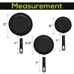 3 Piece Nonstick Frying Pan Set - Induction Bottom - 8 Inches, 9.5 Inches and 11 Inches (Grey-Black)